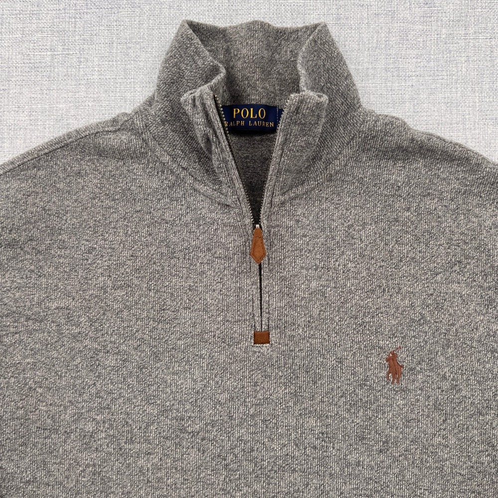 Polo Ralph Lauren Quarter Zip Sweater Men Medium Gray Pony Preppy Smart Ivy 1/4 - Picture 4 of 10